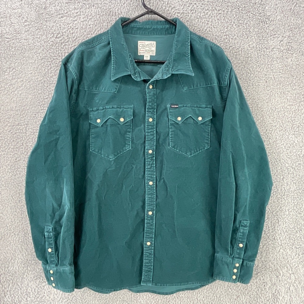 Tecovas Western Shirt Mens XXL Teal Green Pearl Snap Corduroy TM120019